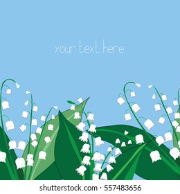 Lily of the Valley. Vector illustration on blue background with place for your text
