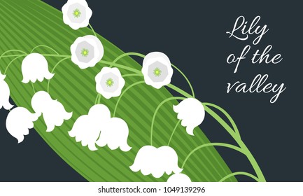 Lily of the Valley. Vector Illustration with Spring Flowers. Beautiful Template with Convallaria Flowers. May Lily in Hipster Style for Spring Design, Card, Greeting, Invitation, Wedding, Poster.
