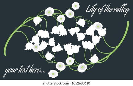 Lily of the Valley. Vector Illustration with Spring Flowers. Beautiful Template with Convallaria Flowers. May Lily in Hipster Style for Spring Design, Card, Greeting, Invitation, Wedding, Poster.