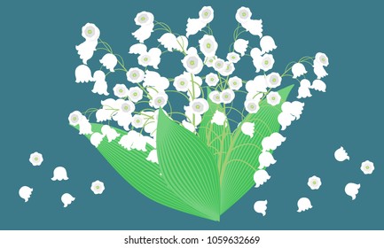 Lily of the Valley. Vector Illustration with Spring Flowers in Pastel Color Design. Template with Convallaria Flowers. May Lily in Hipster Style for Spring Design, Card, Greeting, Wedding, Poster.