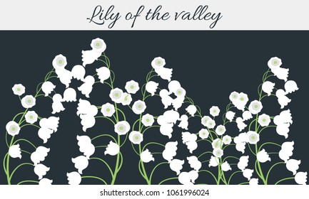 Lily of the Valley. Vector Illustration with Spring Flowers. Beautiful Template with Convallaria Flowers. May Lily in Hipster Style for Spring Design, Card, Greeting, Invitation, Wedding, Poster.