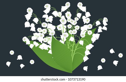 Lily of the Valley. Vector Illustration with Spring Flowers. Beautiful Template with Convallaria Flowers. May Lily in Hipster Style for Spring Design, Card, Greeting, Invitation, Wedding, Poster.