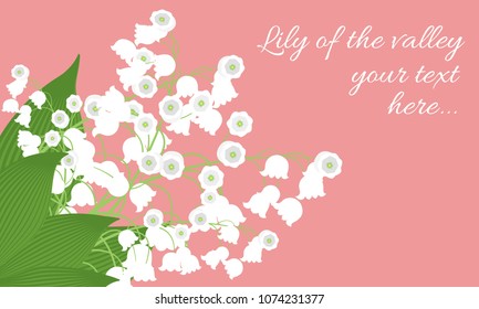 Lily of the Valley. Vector Illustration with Spring Flowers. Beautiful Template with Convallaria Flowers. May Lily in Hipster Style for Spring Design, Card, Greeting, Invitation, Wedding, Poster.