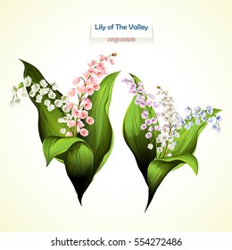 Lily of the Valley. Vector illustration of two bouquet. Can be used in personal design, invitations appearance, greeting card, etc. Stock.