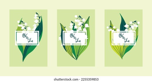 Lily of the valley wedding card. Botanical vector floral invitation. 