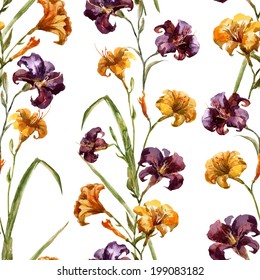 lily, watercolor, pattern