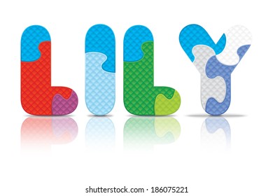 LILY written with alphabet puzzle - vector illustration