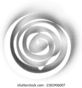 A lily-white stripe, famously twisted into a spiral, with kinks and breaks in its own halftone dotted shadow. Vector.