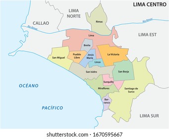 Lima-Zentrale Verwaltung und politische Karte in spanischer Sprache