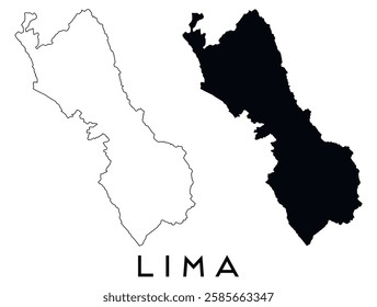 Lima city map outline and black silhouette vector