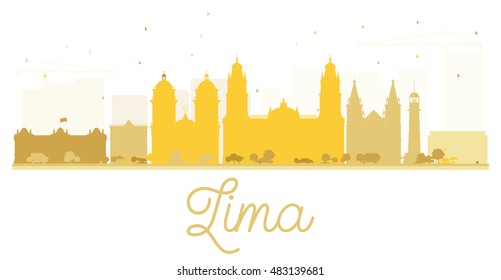 Lima City skyline golden silhouette. Vector illustration. Simple flat concept for tourism presentation, banner, placard or web site. Cityscape with landmarks