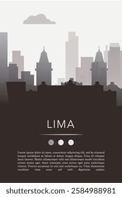 Lima city template for website, presentation, front page, invitation, publication sheet with skyline, landmarks. Vector Peru image layout, simple and grayscale