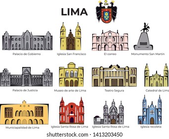 Lima berühmtes Gebäude in Vektorillustrationen