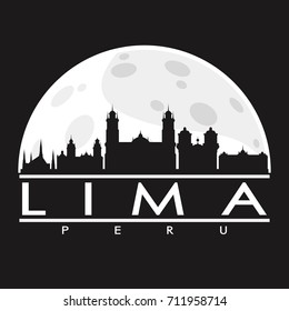 Lima Full Moon Night Skyline Silhouette Design City Vector Art