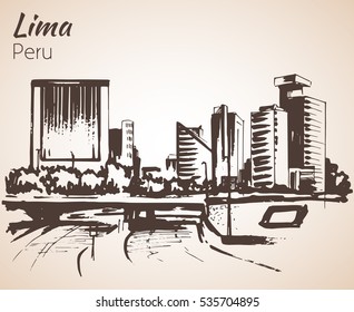 Lima hand drawn cityscape. Sketch. Isolated on white background