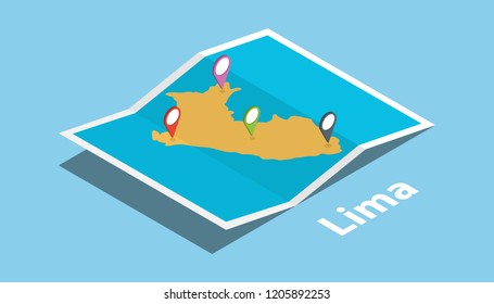 lima largest city peru explore maps with isometric style and pin location tag on top vector illustration