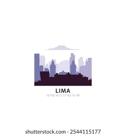 Lima-Logo mit Skyline, Stadtlandschaft Retro-Vektorsymbol. Peru Stadthorizont, Fassade, Reise-Logo