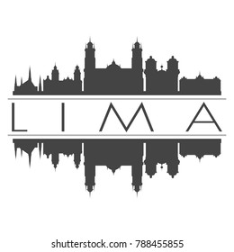 Lima Peru America Skyline Vector Art Mirror Silhouette Emblematic Buildings