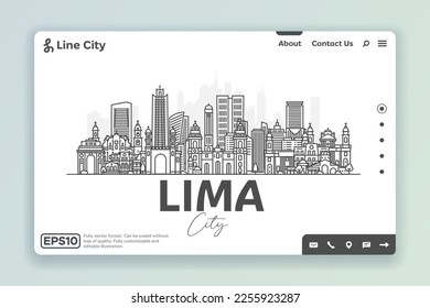 Lima, Peru architecture line skyline illustration. Linear vector cityscape with famous landmarks, city sights, design icons. Landscape with editable strokes.