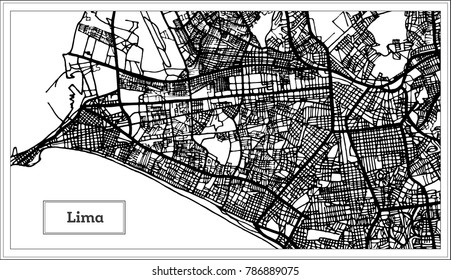 Lima Peru Stadtplan in Schwarz-Weiß-Farbe. Vektorgrafik. Übersicht.