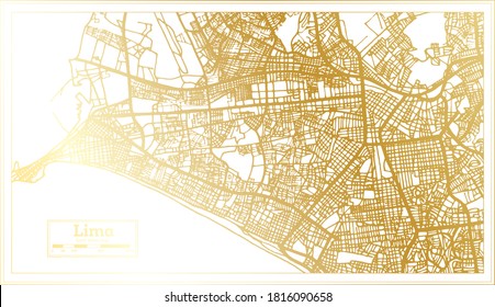 Lima Peru Stadtplan im Retro-Stil in goldener Farbe. Übersicht. Vektorgrafik.