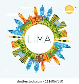 Lima Peru City Skyline with Color Buildings, Blue Sky and Copy Space. Vector Illustration. Business Travel and Tourism Concept with Lima City. Lima Cityscape with Landmarks.