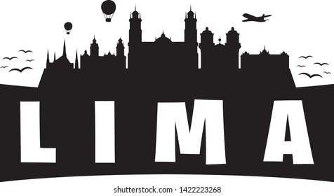 Lima Peru. City Skyline. Silhouette Banner City. Design Vector. Famous Monuments.