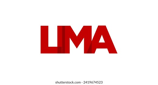 Lima im Peru-Emblem für Druck und Web. Das Design zeichnet sich durch geometrischen Stil, Vektorgrafik mit gewagter Typografie in moderner Schrift aus. Grafische Slogan-Schrift einzeln auf weißem Hintergrund.