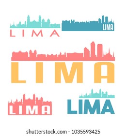 Lima Peru Flat Icon Skyline Vector Silhouette Design Set Logos.