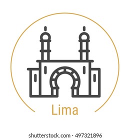 Lima (Peru) outline icon with caption. Lima City logo, landmark, vector symbol. Illustration of Lima isolated on white background.