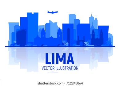 Lima (Peru) skyline with panorama in white background. Vector Illustration. Business travel and tourism concept with modern buildings. Image for presentation, banner, web site.