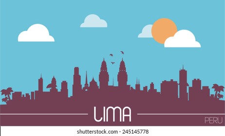 Lima Peru skyline silhouette flat design vector illustration.