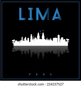 Lima, Peru skyline silhouette vector design on parliament blue and black background.