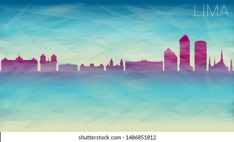 Lima Peru Skyline vector City Silhouette. Broken Glass Abstract Geometric Dynamic Textured. Banner Background. Colorful Shape Composition.