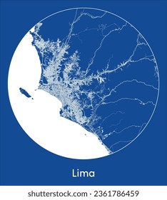 Lima Peru South America City Map blue print round Circle vector illustration