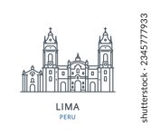Lima, Peru. Vector illustration of Lima in the country of  Peru. Linear icon of the famous, modern city symbol. Cityscape outline icon of city landmark on a white background.