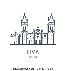 Lima, Peru. Vector illustration of Lima in the country of  Peru. Linear icon of the famous, modern city symbol. Cityscape outline icon of city landmark on a white background.