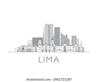 Lima Skyline Stadtbild Illustration in schwarz und weiß 