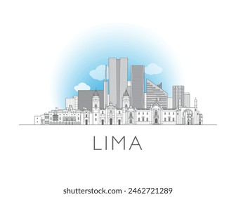 Lima Skyline Stadtbild Illustration in schwarz und weiß 