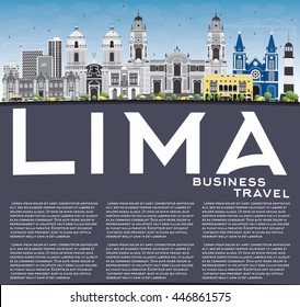 Lima Skyline mit grauen Gebäuden, Blue Sky und Kopienraum. Vektorgrafik. Business Travel and Tourism Konzept mit Lima City. Bild für Präsentationsbanner-Platzierung und Website.