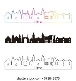 Lima skyline linear style with rainbow in editable vector file