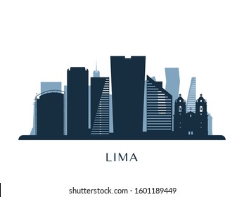 Lima skyline, monochrome silhouette. Vector illustration.