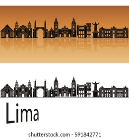 Lima skyline in orange background in editable vector file