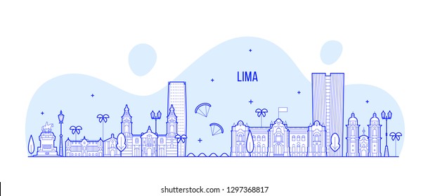 Lima Skyline, Peru. Diese Abbildung stellt die Stadt mit ihren bemerkenswertesten Gebäuden dar. Vektorillustration ist vollständig editierbar, jedes Objekt ist ganzheitlich und beweglich