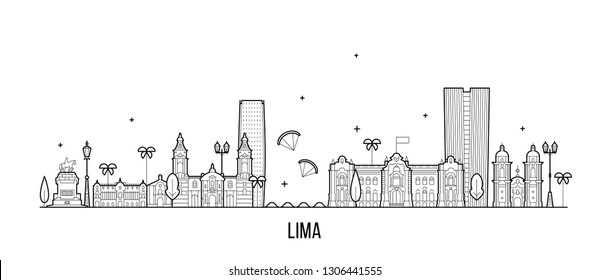 Lima Skyline, Peru. Diese Abbildung stellt die Stadt mit ihren bemerkenswertesten Gebäuden dar. Vektorgrafik ist vollständig editierbar, jedes Objekt ist holistisch und beweglich