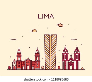 Lima skyline, Peru. Trendy vector illustration, linear style