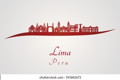 Lima-Skyline auf rotem und grauem Hintergrund in bearbeitbarer Vektordatei