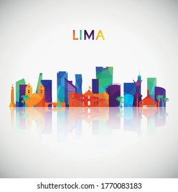 Lima Skyline Silhouette in buntem geometrischem Stil. Symbol für Ihr Design. Vektorgrafik.