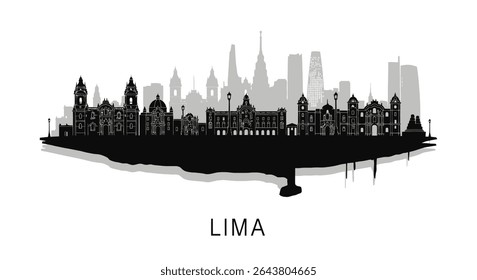 Lima Skyline Silhouette Peru Cityscape Vector.