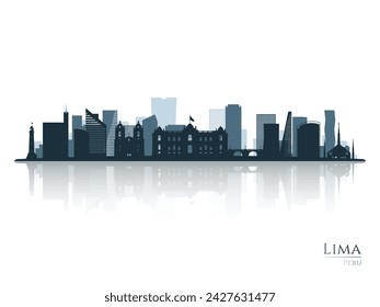 Lima Skyline Silhouette mit Reflexion. Landschaft Lima, Peru. Vektorgrafik.